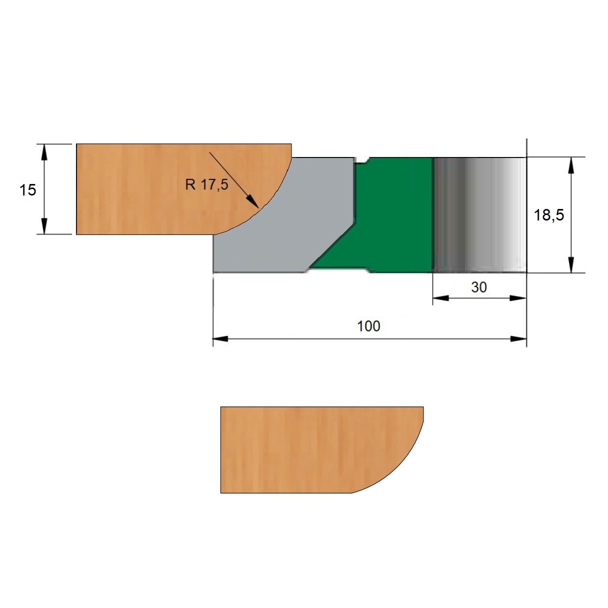 Fresa para Post-Forming Ø100 x 17,5 x 30 - 4 Dentes - Cód. 1281.04